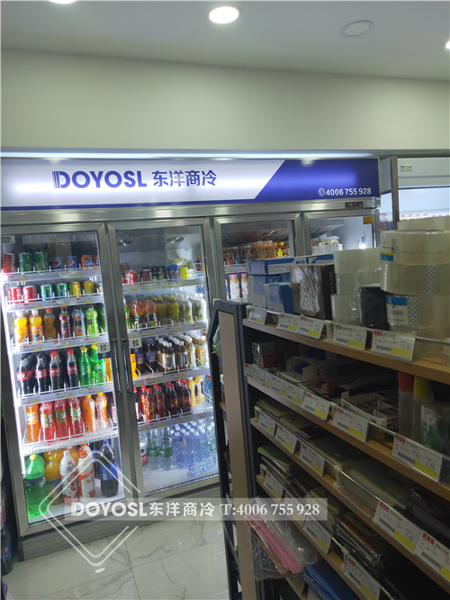 杭州市濱江天貓小店-立式四門飲料柜-敞開式飲料風幕柜案例